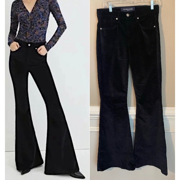 Veronica Beard Denim - Veronica Beard Sheridan Exaggerated Flare High‎ Rise Black Velvet Jeans Size 30